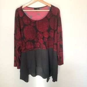 Sun Kim Red & Black Mixed-Print Long Sleeve Blouse